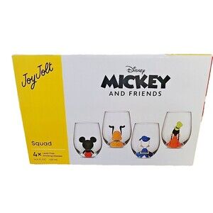 Disney Mickey Mouse Squad 15oz Tumblers Stemless Wine Glasses Set 4 Stemless NEW